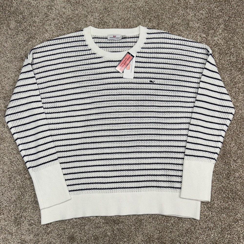 Vineyard Vines Cropchet‎ Striped Open Knit Crochet Sweater Women Size Large - Picture 2 of 9